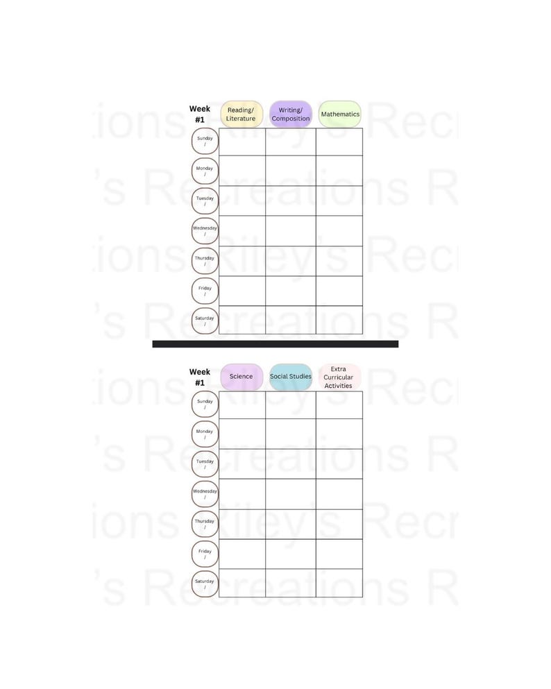 Weekly Subject Planner | Printable Homeschool Planner | Weekly Lesson ...