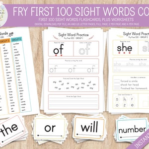 Sight Word Practice Combo, Learn to Read Fry 100 Sight Words, 1st Grade Sight Words, Sight Words , Homeschool Printable, Montessori,