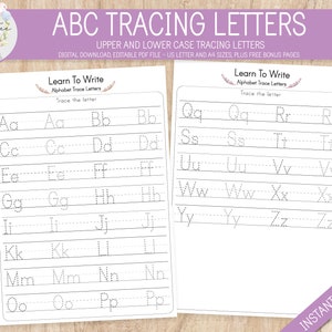 Learn To Write ABC, Alphabet Letter Tracing Worksheets, Homeschooling, Upper and Lower Case Letter Tracing