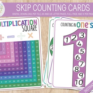 Skip Counting Cards, Printable Multiplication Resources, Skip Counting Poster, Math Coloring Pages, Kindergarten Math Bundle, Math Chart