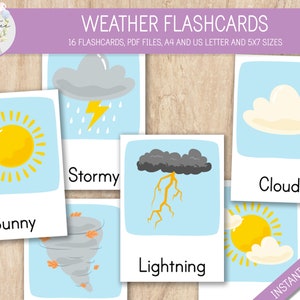16 Flashcards météo, Cartes météo, TÉLÉCHARGEMENT INSTANTANÉ, Activité météo pour tout-petits, Activité pré-k