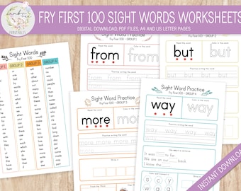 Sight Word Practice, Learn to Read Fry 100 Sight Words, 1st Grade Sight Words, Sight Words , Homeschool Printable, Montessori, Kindergarten
