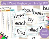 Fry Sight Words Flashcards | First 100 Words, Kindergarten (Digital Download)
