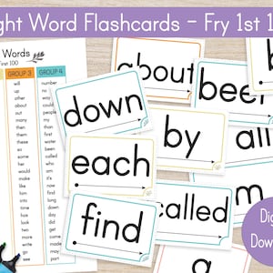 Fry Sight Words Flashcards, Fry 100 Printable Sight Word, 3 Letter Sight Words, Homeschool, Montessori Digital Download, Kindergarten