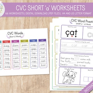 CVC - Short &#39;a&#39; Words Worksheets, Learning CVC Words,  Homeschool Printable, Montessori, Kindergarten