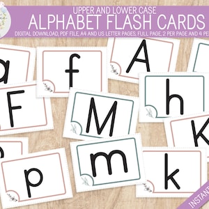 Upper and Lower Case Alphabet Flashcards, ABC Printable Flashcards, Instant Download, Montessori, Learning the Alphabet, ABC Cards