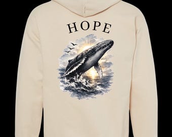 Wal Hoodie Hope – Ozean Pulli – Emotionaler Rückenprint – Minimalistischer Unisex Pullover