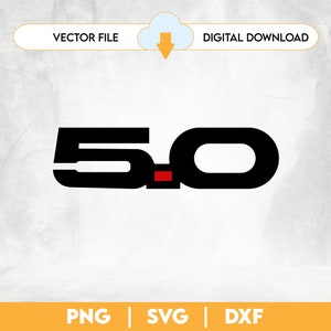 May include: Black and red 5.0 graphic design.  This digital download is perfect for creating custom t-shirts, mugs, stickers, and more.