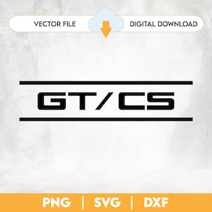 May include: Black and white digital download graphic design file of the text "GT/CS" in a bold, sans-serif font. The text is centered within a double-lined rectangle. The graphic is on a white background.