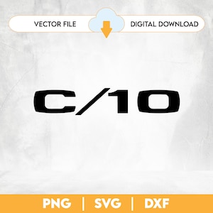 May include: Black and white digital download of a C/10 logo. The logo is a simple design with the letters C and 10 separated by a slash.