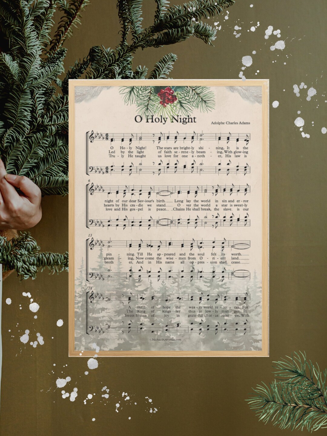 O Holy Night Print, Carol Sheet Music, Holiday Wall Art, Christmas Hymn