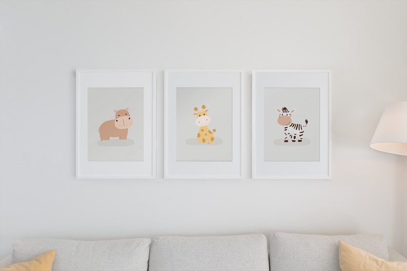 Safari Baby Animal Prints Baby Hippo Giraffe and Zebra Home Etsy
