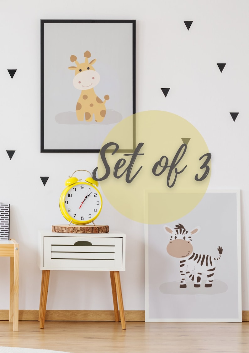 Safari Baby Animal Prints Baby Hippo Giraffe and Zebra Home Etsy