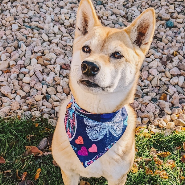 Purple Butterfly Dog Bandana, Whimsical Butterflies Dog Scarf, Tie Back Bandana for Girl Dogs