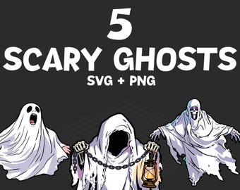 Scary Ghost SVG Bundle – Horror Ghost Designs, Creepy Spirit Characters PNG SVG Files, Halloween Ghost Graphics