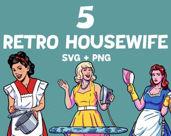 1950s Sitcom Housewife SVG Bundle, Retro Redhead Homemaker PNG, Vintage Comedy Wife Clipart, Classic TV Style Cricut Files