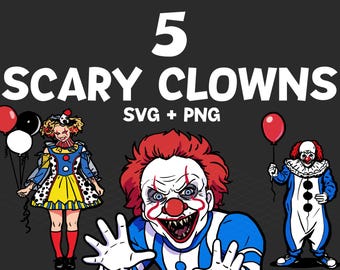 Scary Clown SVG Bundle – Horror Clown Designs, Creepy Circus Characters PNG SVG Files, Halloween Horror Graphics