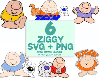 Ziggy Cartoon SVG Bundle – Ziggy Character PNG SVG Files, Classic Comic Cartoon Designs