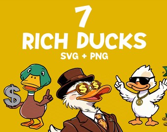 Cartoon Duck SVG Bundle, Funny Duck PNG, Cute Duck Clipart, Cricut Files for Shirts & Mugs, Rich Ducks Collection