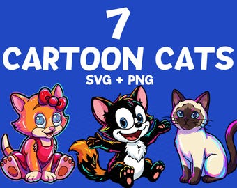 Retro Cartoon Cat SVG Bundle, Sarcastic Orange Cat PNG, Vintage Alley Cat Clipart, Lazy Comic Style Kittens, 80s 90s Cat Cricut Files