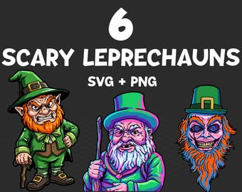Scary Leprechaun SVG Bundle, Horror Leprechaun PNG, Creepy St Patrick’s Day SVG, Evil Leprechaun Clipart, Dark Irish Cut Files Cricut
