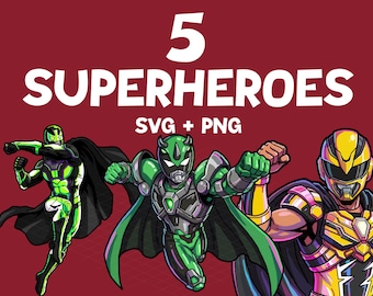 Color Team Hero SVG Bundle, 90s Squad Ranger Style PNG, Helmeted Fighters Clipart, Retro Action Team Cricut Files, Tokusatsu Vibe