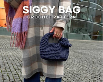 SIGGY BAG | Chunky Small Handbag Crochet Pattern, Tshirt Yarn, English PDF Document | Festnetz Bags