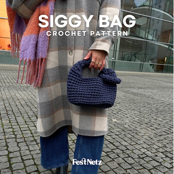 SMALL BAG - Small Handbag Crochet Pattern, Tshirt Yarn, English PDF Document - Festnetz Bags