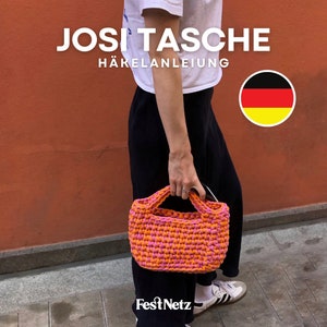 JOSI TASCHE - Kleine Handtasche Häkelanleitung, T-Shirt Garn, Deutsches Pdf Dokument | Festnetz Taschen
