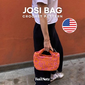 JOSI TASCHE | Chunky small Handtasche Häkelanleitung, Tshirt Garn, Englisch PDF Dokument | Festnetz Taschen