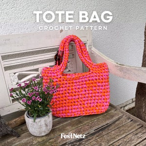 TOTE BAG - Chunky Large Shopper Bag Crochet Pattern, Tshirt Yarn, English PDF Document | Festnetz Bags