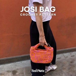 JOSI TASCHE | Chunky small Handtasche Häkelanleitung, Tshirt Garn, PDF Dokument | Festnetz Taschen