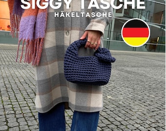 SIGGY BAG | Chunky Small Handbag Crochet Pattern, Tshirt Yarn, German PDF Document | Festnetz Bags