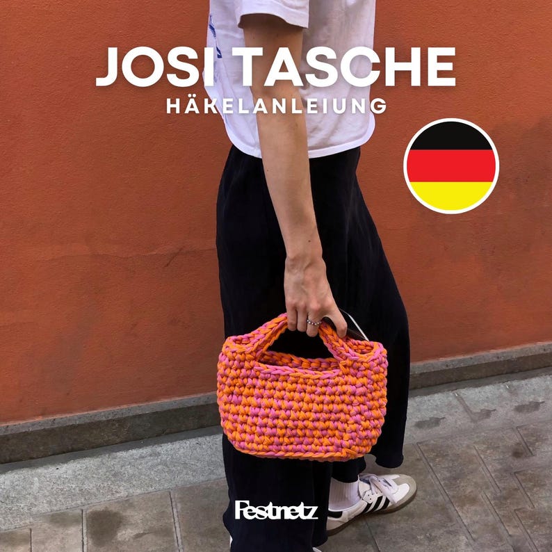 JOSI BAG | Chunky Small Handbag Crochet Pattern, Tshirt Yarn, German PDF Document | Festnetz Bags image 1