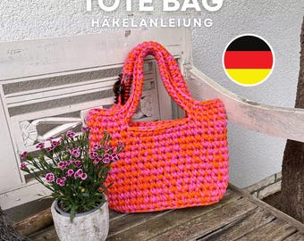 TOTE BAG | Chunky Small Handbag Crochet Pattern, Tshirt Yarn, German PDF Document | Festnetz Bags