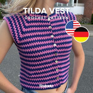 Chaleco Tilda - Chaleco con diseño raglán, patrón de crochet, documento PDF en inglés y alemán / Festnetz