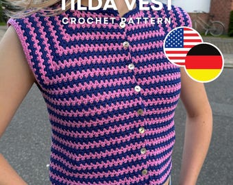 TILDA VEST - Vest with Raglan Design, Crochet Pattern, English and German PDF Document | Festnetz