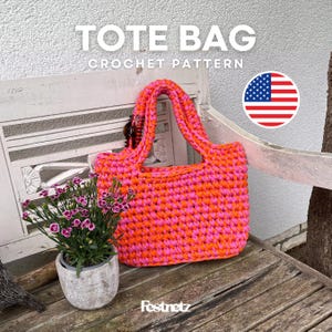 TOTE BAG | Chunky Small Handbag Crochet Pattern, Tshirt Yarn, English PDF Document | Festnetz Bags