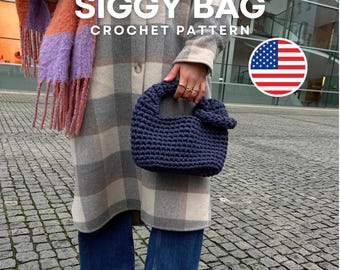 SIGGY BAG | Chunky Small Handbag Crochet Pattern, Tshirt Yarn, English PDF Document | Festnetz Bags
