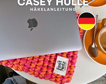 CASEY SLEEVE - Laptop, iPad and Kindle Sleeve Crochet Pattern, Tshirt Yarn, German PDF Document | Festnetz Bags