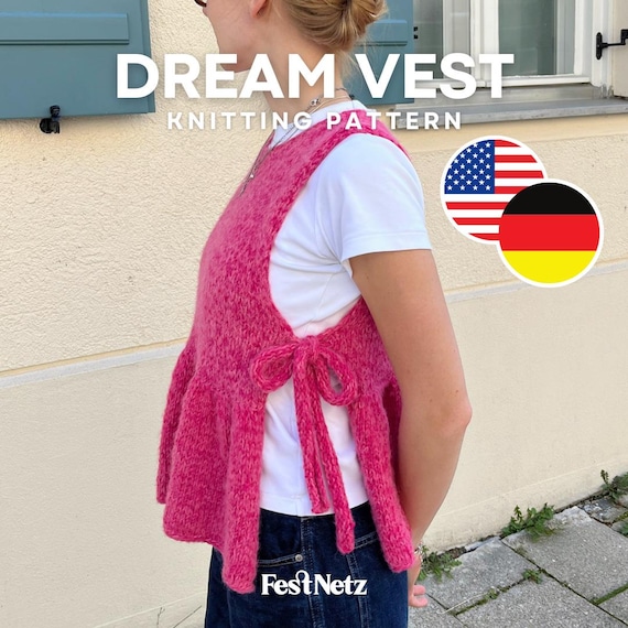 DREAM VEST - Slipover Vest With Side Ties, Knitting Pattern DREAM VEST - Slipover Vest With Side Ties, Knitting Pattern