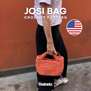 JOSI BAG | Chunky Small Handbag Crochet Pattern, Tshirt Yarn, English PDF Document | Festnetz Bags