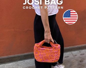 JOSI BAG | Chunky Small Handbag Crochet Pattern, Tshirt Yarn, English PDF Document | Festnetz Bags