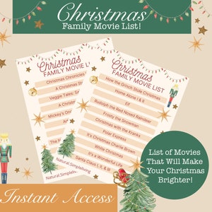 Christmas Movie List Template, Holiday Movie List Printable, Christmas Printable, Custom movie List, Christmas activities, PDF