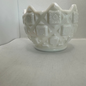 Vintage Westmoreland Old Quilt Milk Glass Candy Dish, Star and Block Cupped Bowl