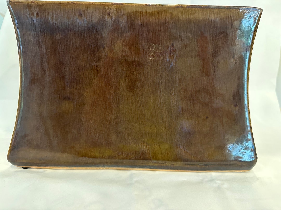 Unique Square Pottery Vase Brown and Lavender Undertones Etsy