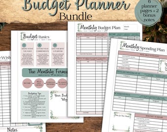 Ensemble de planificateurs budgétaires imprimables | Budget mensuel, suivi des factures et journal des dépenses | PDF de 8 pages