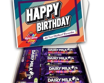 Birthday Gift Box with Cadbury Dairy Milk Fruit and Nut Chocolate Bars Happy Birthday Gift Box Hamper Present