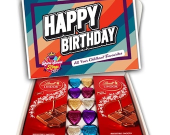 Birthday Gift Box with Lindt Lindor Milk Chocolate Bars and Hearts Happy Birthday Gift Box Hamper Present