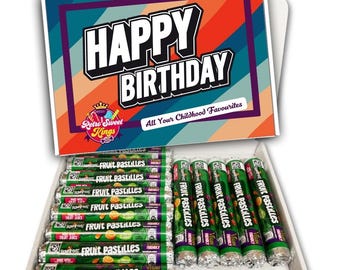 Birthday Gift Box with Rowntrees Fruit Pastilles Chocolate Bars Happy Birthday Gift Box Hamper  Present